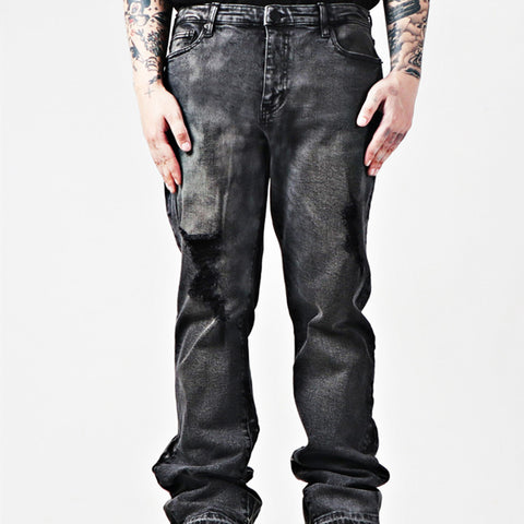 American Street Hiphop Leather Patchwork Popular Youth Vintage Jeans
