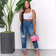 Women's Ripped Cool Diagonal Zipper Jeans