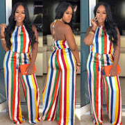 Rainbow Stripe Print European And American Women's Casual Jumpsuit