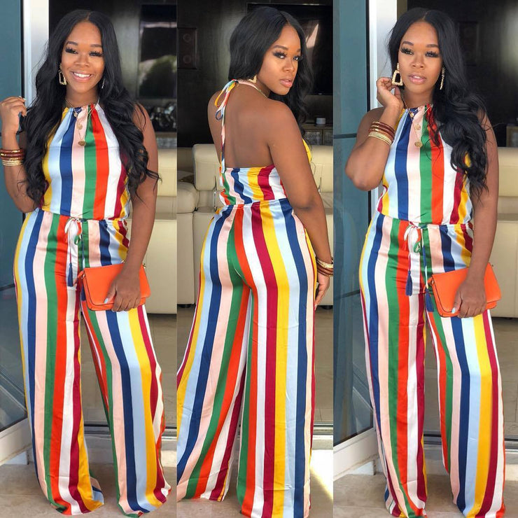 Rainbow Stripe Print European And American Women&