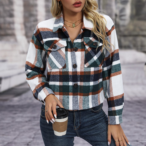 Autumn And Winter New Fashion Casual Pocket Plaid Women&