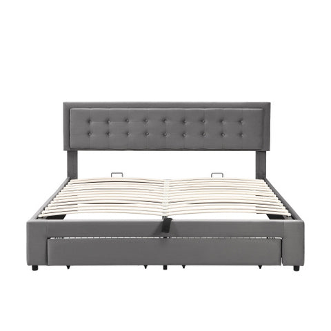 Upholstered Bed King Size Bed 5ft 150x200cm Velvet Fabric  Double Bed  Large Storage Space,With Slats And Headboard,Without Mattress,Grey