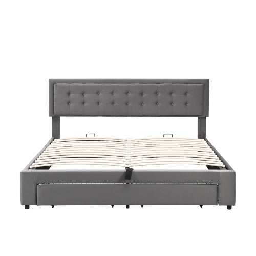 Upholstered Bed King Size Bed 5ft 150x200cm Velvet Fabric  Double Bed  Large Storage Space,With Slats And Headboard,Without Mattress,Grey