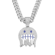 Ice Face Pendant Cuban Link Chain Full Diamond Hip Hop Ear Accessories Hipster