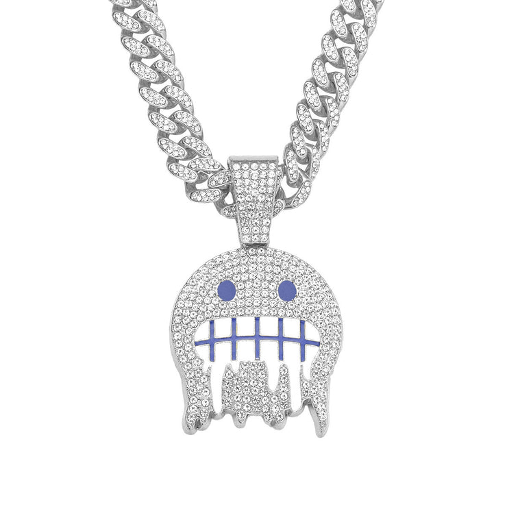 Ice Face Pendant Cuban Link Chain Full Diamond Hip Hop Ear Accessories Hipster