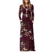Pocket Dress Round Neck Waist Long Skirt