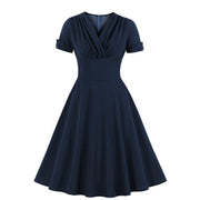 Retro temperament pleated waist big swing dress