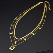 Titanium Steel Non-fading Emerald Pendant Three Layers To Wear