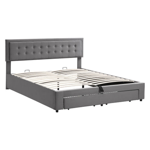 Upholstered Bed King Size Bed 5ft 150x200cm Velvet Fabric  Double Bed  Large Storage Space,With Slats And Headboard,Without Mattress,Grey