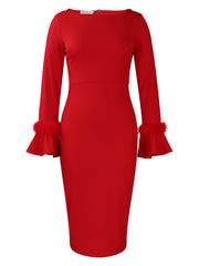 Fashion Solid Color Sheath Bell Sleeve OL African Dress