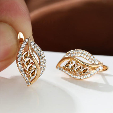 Ins Leaf-shaped Rhinestones Earrings Fashion Unique Zircon-encrusted Stud Earrings Women&