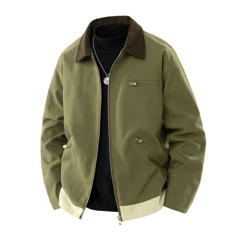 Spring And Autumn Contrast Color Lapels Workwear Jacket