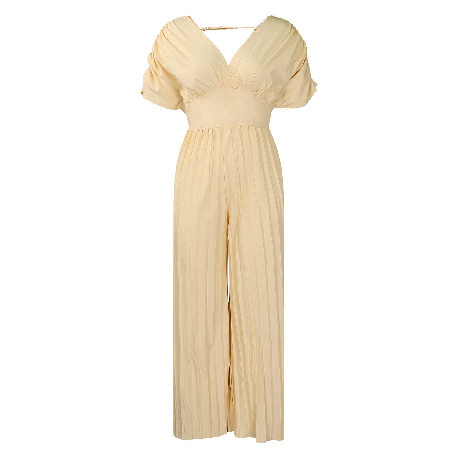 Women's V-neck Solid Color Pleated Jumpsuit