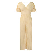Women's V-neck Solid Color Pleated Jumpsuit
