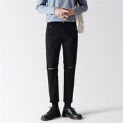 Men's Straight Cut Solid Color Casual Cropped Jeans