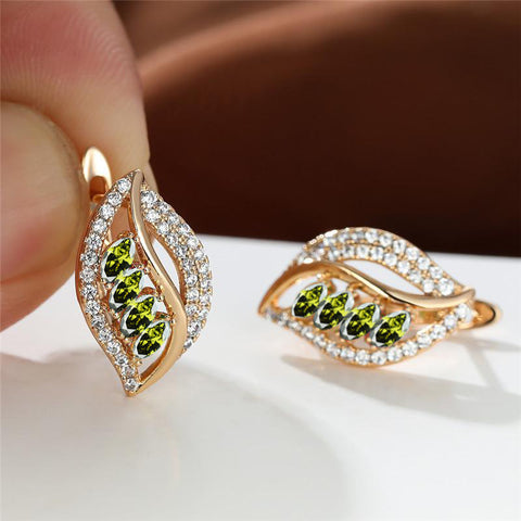 Ins Leaf-shaped Rhinestones Earrings Fashion Unique Zircon-encrusted Stud Earrings Women&