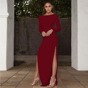 Solid color split long-sleeved maxi dress