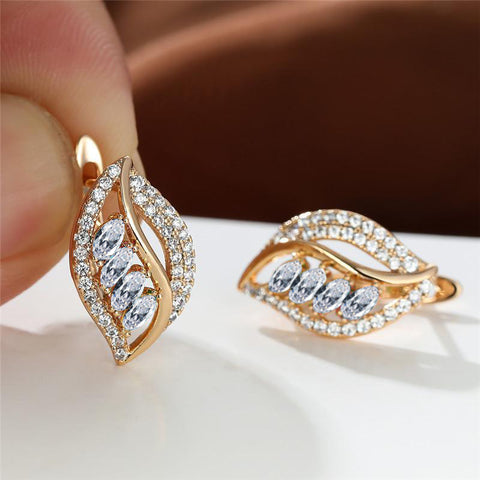 Ins Leaf-shaped Rhinestones Earrings Fashion Unique Zircon-encrusted Stud Earrings Women&