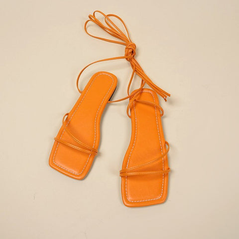 European And American Ankle Ring Bandage Cloth Flat Sandals Women&