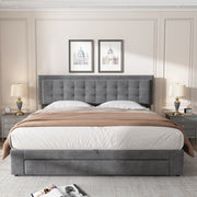 Upholstered Bed King Size Bed 5ft 150x200cm Velvet Fabric  Double Bed  Large Storage Space,With Slats And Headboard,Without Mattress,Grey