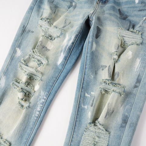 Vintage Paint Broken Holes Pants Men&