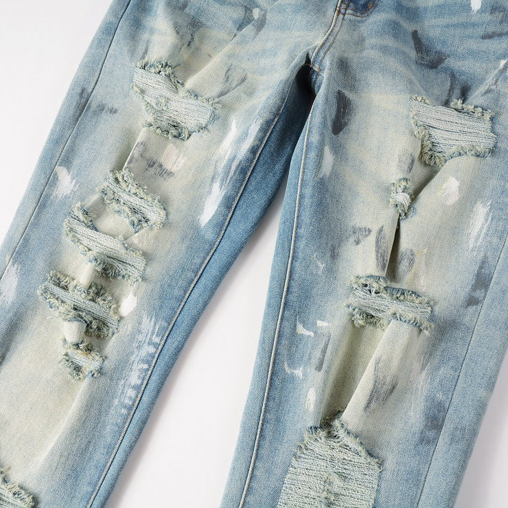 Vintage Paint Broken Holes Pants Men&
