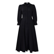 Women's Elegant Long Sleeve Big Hem Shirt Solid Color Dress