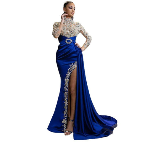 Blue Gold Round Neck Dress Dress
