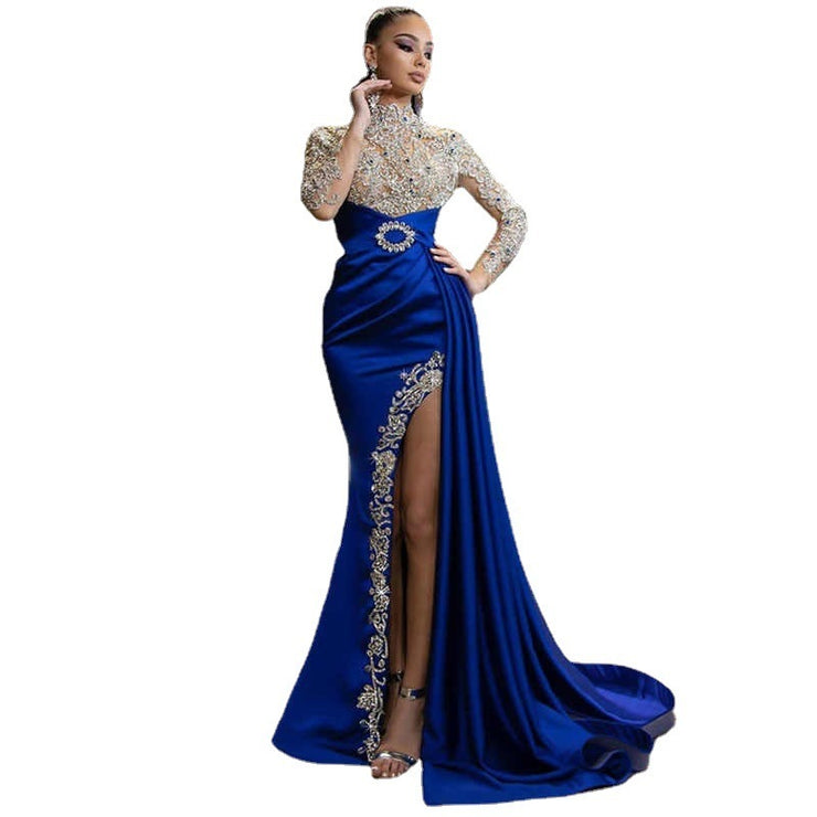 Blue Gold Round Neck Dress Dress