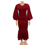 European And American Fashion Plus Size V-neck Long-sleeve Dress
