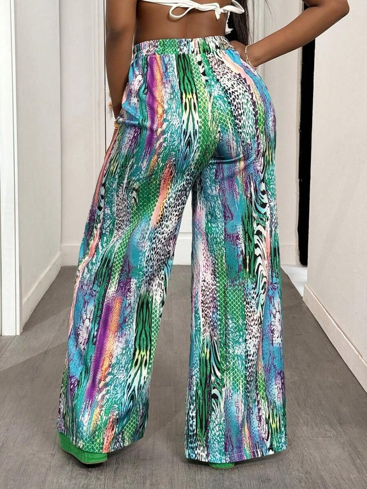 Colorful Pattern Trousers Loose Breathable Women&