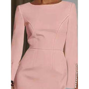 Women's Elegant Pearl Accent Bodycon Midi Dress With Sleeve Split & Back Zipper, Formal Cocktail Party Club Dress