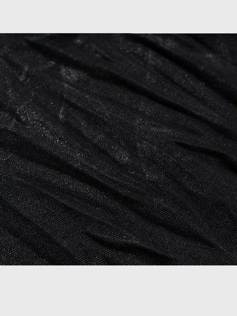 Vinyl Coated Wide Leg Trousers Crease Texture Jeans