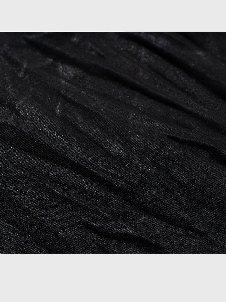 Vinyl Coated Wide Leg Trousers Crease Texture Jeans