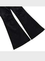 Vinyl Coated Wide Leg Trousers Crease Texture Jeans