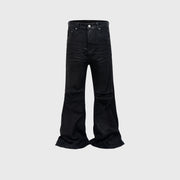 Vinyl Coated Wide Leg Trousers Crease Texture Jeans