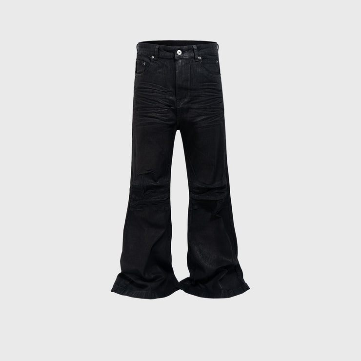 Vinyl Coated Wide Leg Trousers Crease Texture Jeans