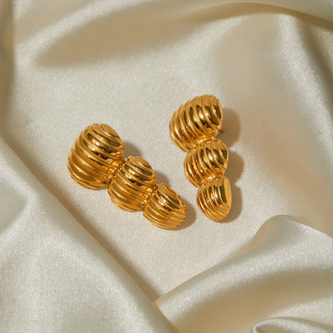 Female Stainless Steel Peanut Striped Earrings