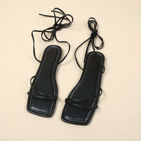 European And American Ankle Ring Bandage Cloth Flat Sandals Women&