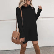 Half high neck long pullover sweater dress