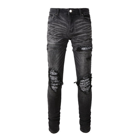 New High Street Washed Broken Cashew Flower Slim Casual Men&