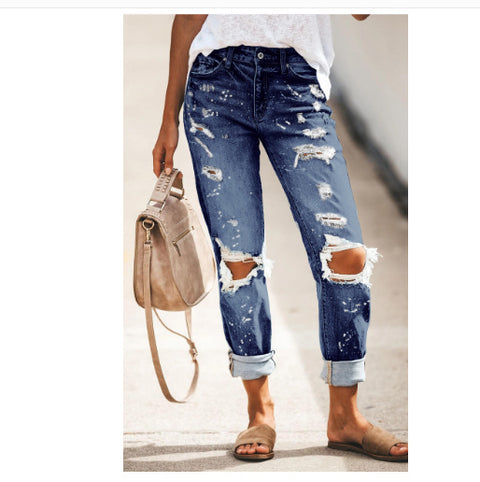 Autumn Street Hipster Trousers Ripped Washed Straight-leg Pants Women&