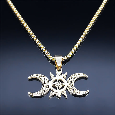 Triple Moon Celtic Knot Pendant Necklace