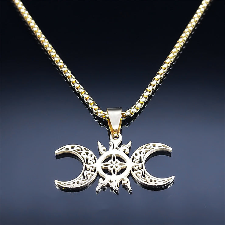 Triple Moon Celtic Knot Pendant Necklace