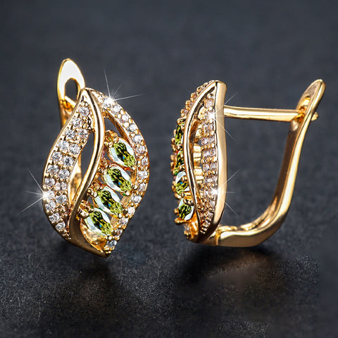 Ins Leaf-shaped Rhinestones Earrings Fashion Unique Zircon-encrusted Stud Earrings Women&