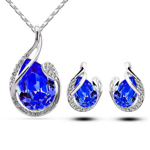 3pcs Rhinestone Necklace Set With Earrings Fashion Water-drop-shaped Jewelry For Women Valentine&