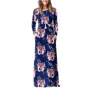 Pocket Dress Round Neck Waist Long Skirt