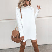 Half high neck long pullover sweater dress