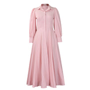 Women's Elegant Long Sleeve Big Hem Shirt Solid Color Dress