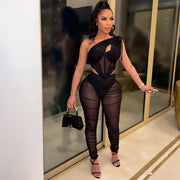 Women's Fashion Sexy Mesh See-through Irregular Top Two-piece Suit